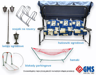 Lampy ogrodowe, stojaki na rowery, hu�tawki ogrodowe, blokady parkingowe